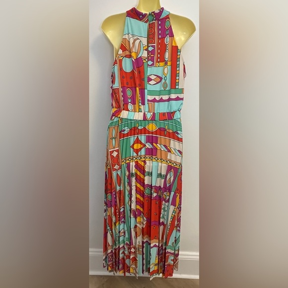 NWT Donna Morgan Maisie Pleated Maxi Sundress Aqua Citrus size 8 - Picture 6 of 15